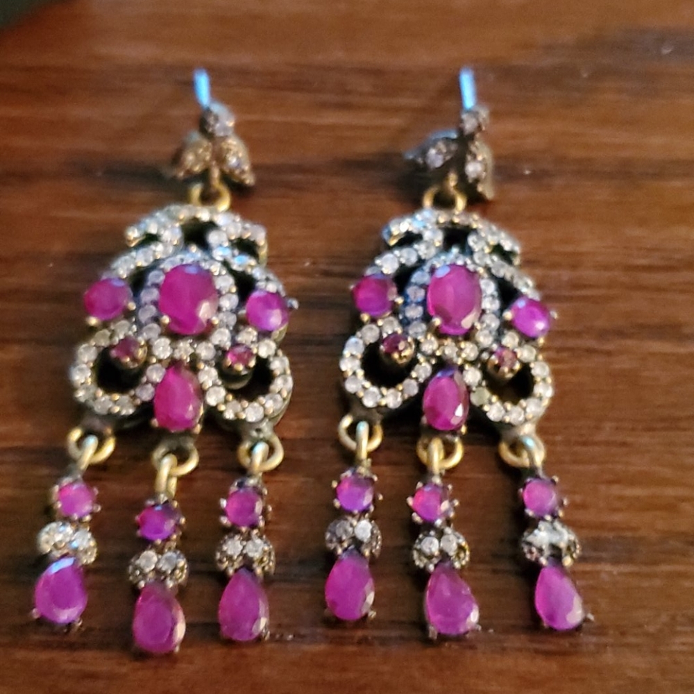925 Sterling Silver Ruby Earrings - image 4